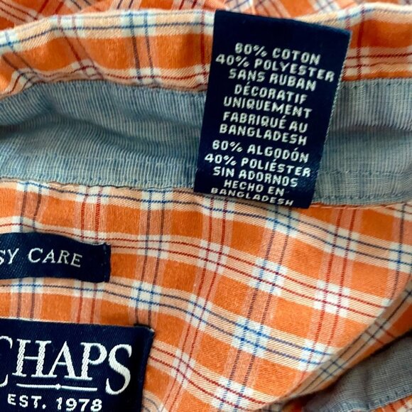 Chaps Easy Care Orange Button Down Short Sleeve Shirt Men's Large - Picture 6 of 7